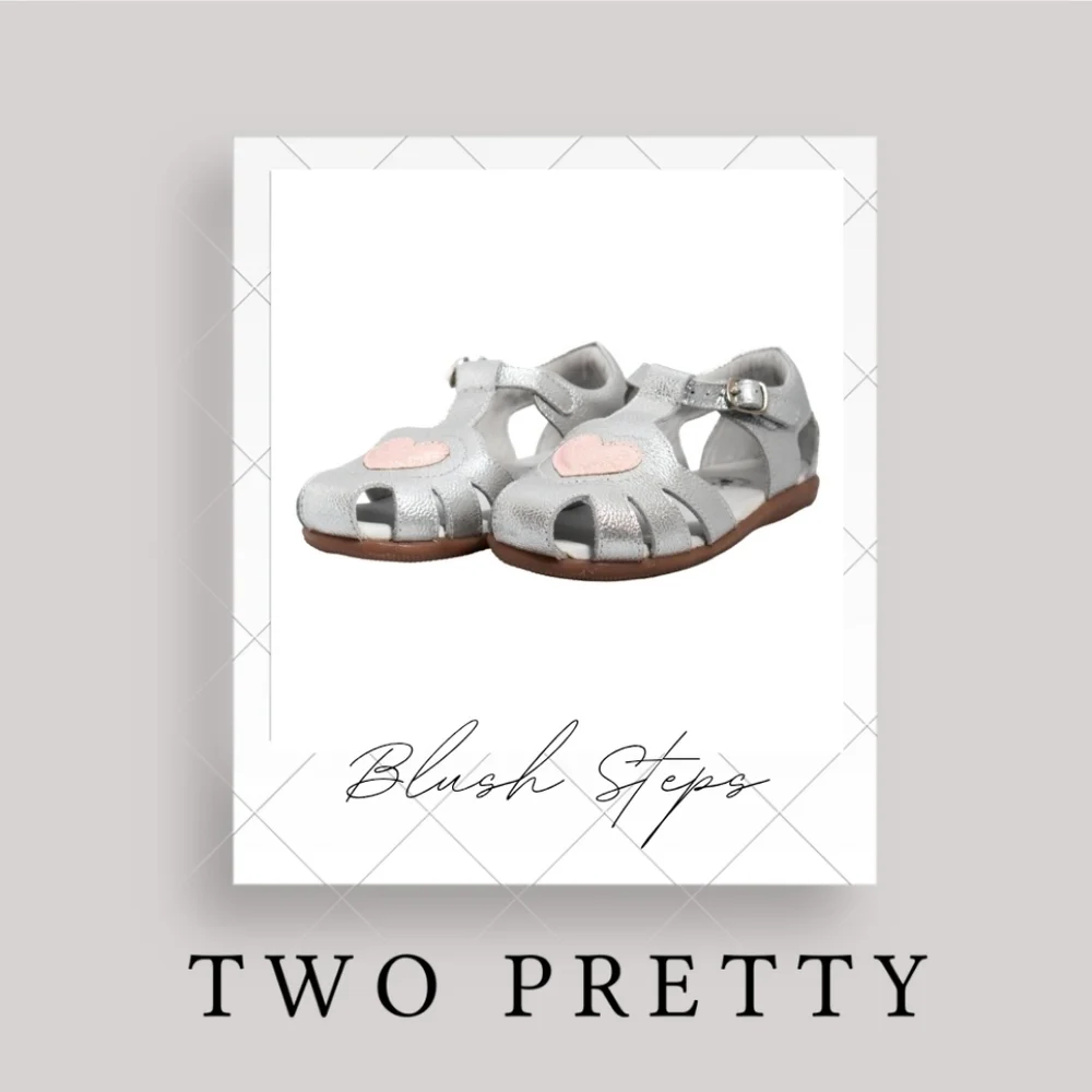 Two Pretty Handcrafted Silver Leather Sandals With Pink Heart